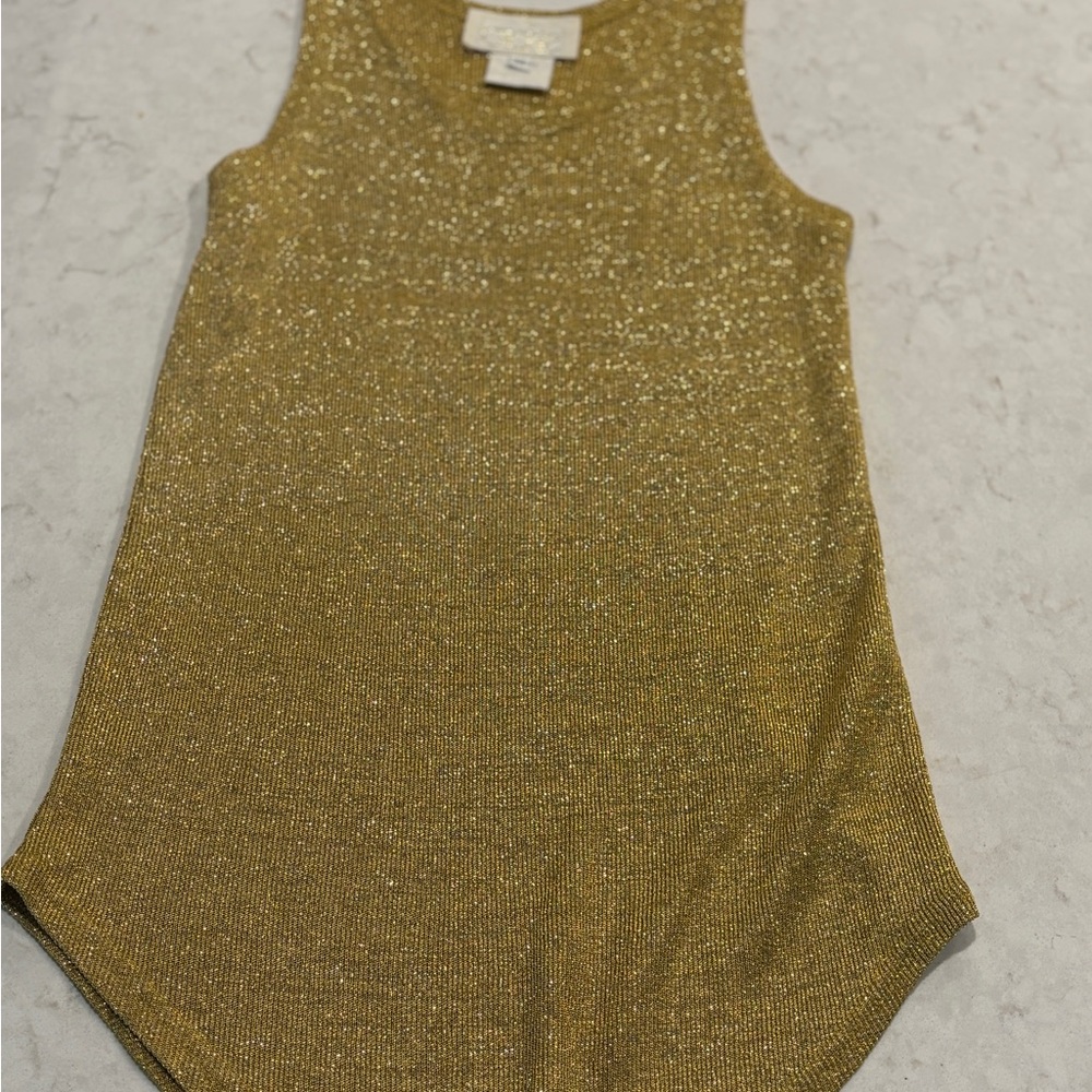 Gold Metallic Tank Top - Women's Shimmery Knit Cache size M - Picture 5 of 7